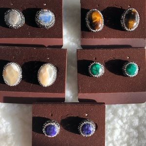 Gemstone chunk statement stud earrings